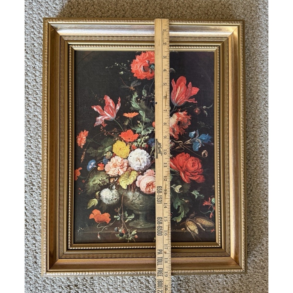 Vintage Framed Floral Still Life Print Gold Wood Frame Dutch Flemish Flowers Art - Picture 4 of 5